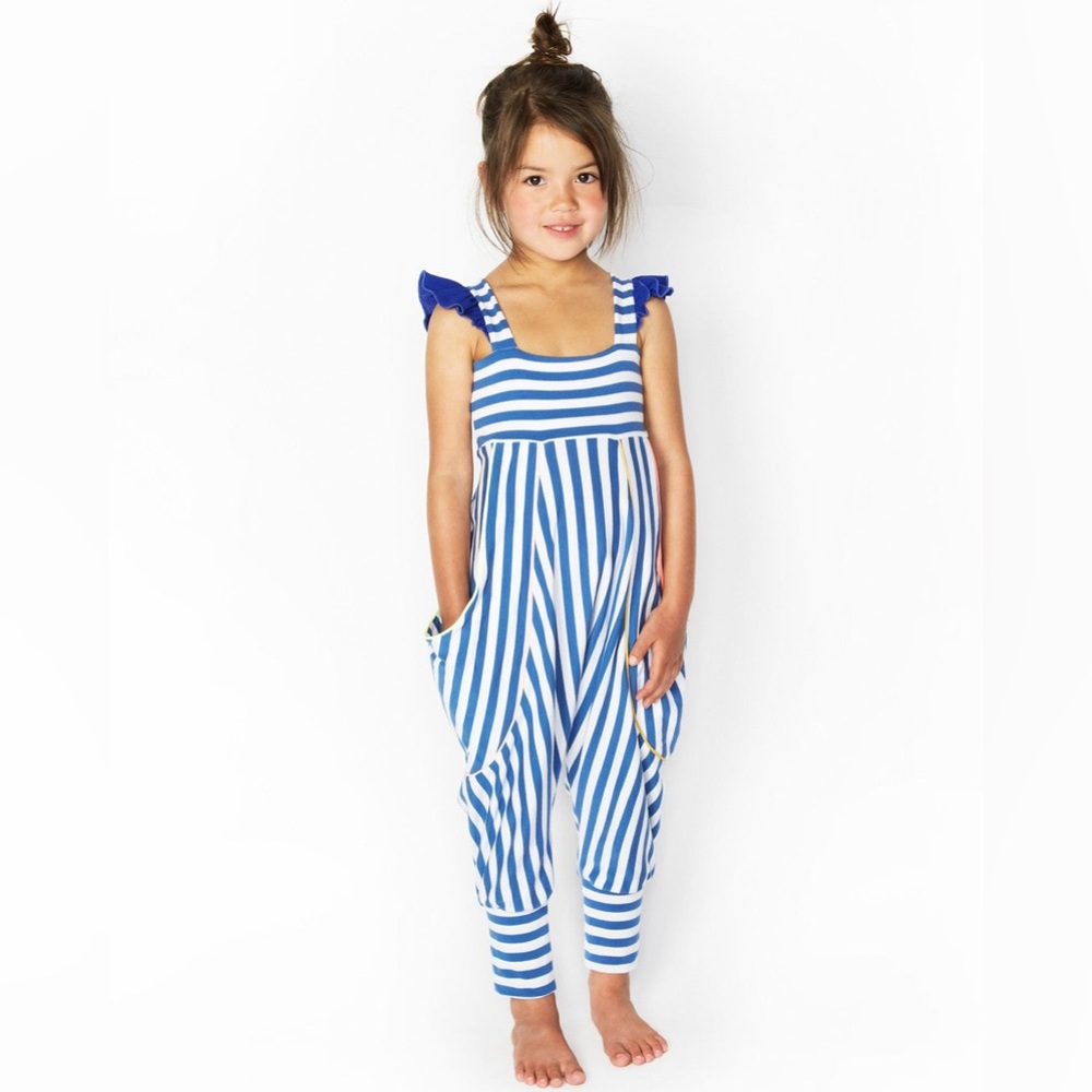 BangBang Copenhagen | Blue/White Striped Fallula Jumpsuit, Size 9-11Y